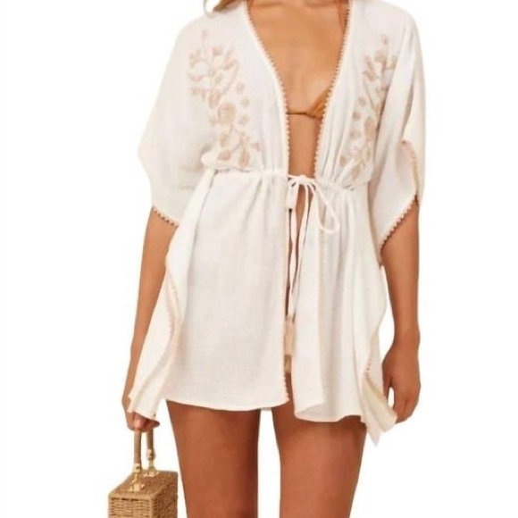 Surf Gypsy Cream Embroidered Floral Swim Cover-Up Large - Picture 1 of 5